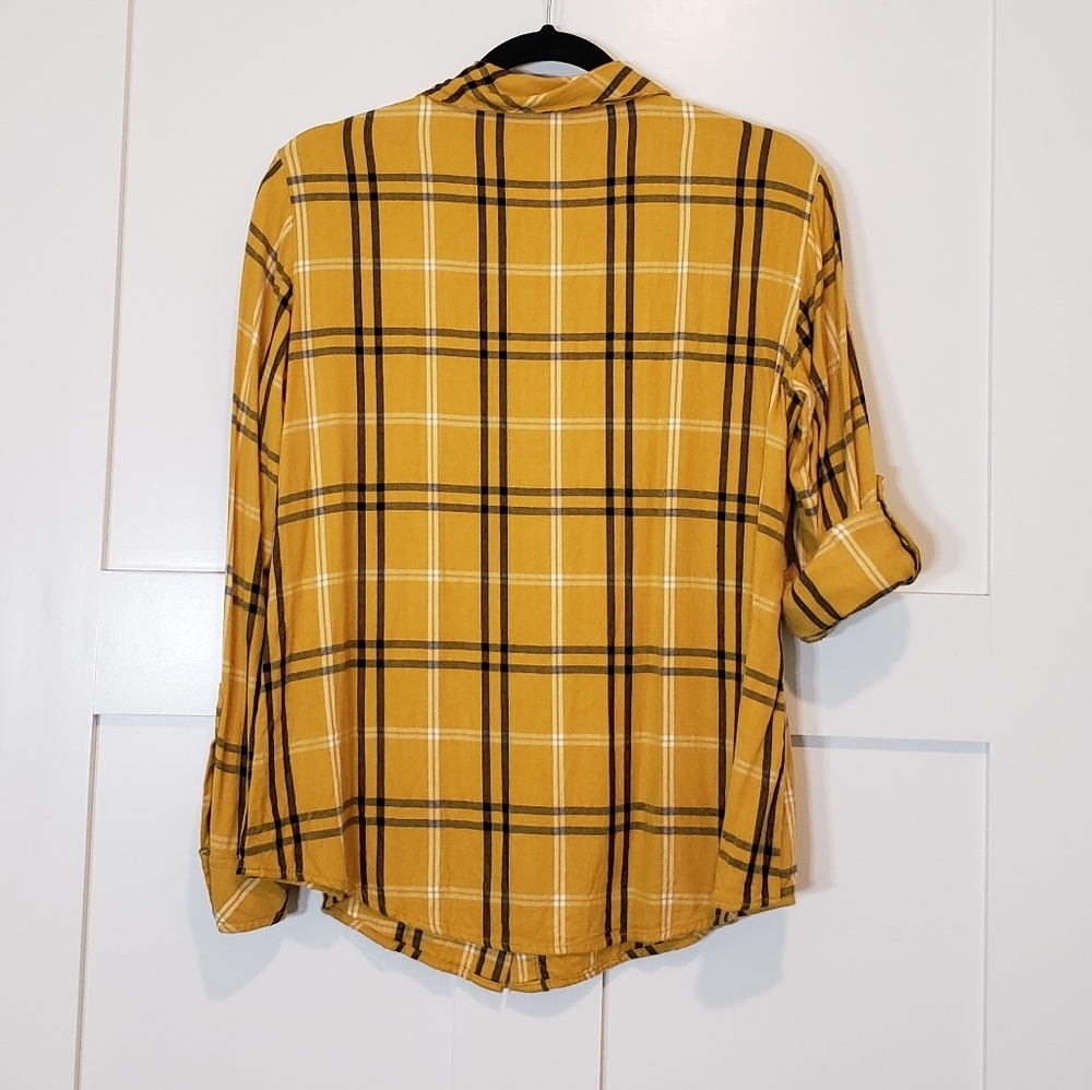 Sanctuary Plaid Boyfriend Light Flannel Snap Down Mustard Black White Si… - Picture 11 of 14